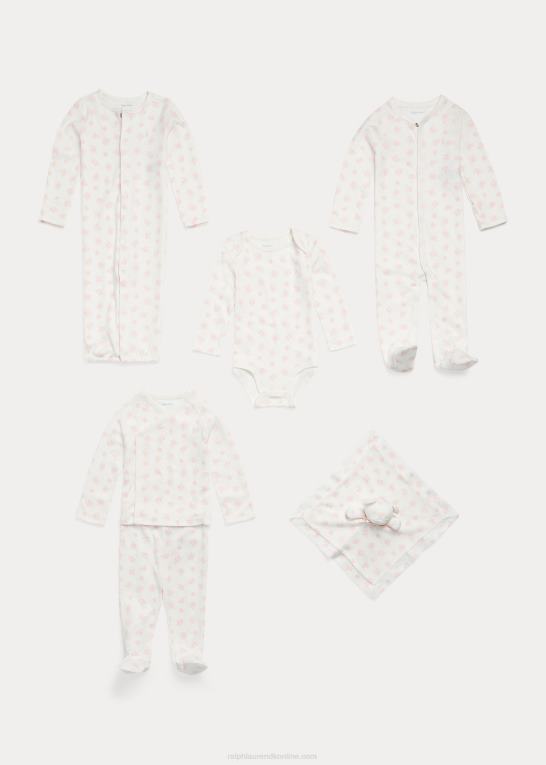 lyserød multi baby Ralph Lauren overall med fod i økologisk bomuld Z426B7729