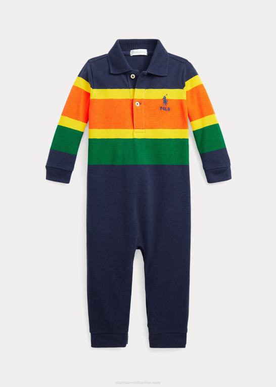 mørk kobolt multi baby Ralph Lauren stribet polooverall i bomuldsnet Z426B8169