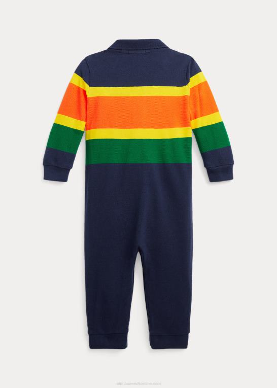 mørk kobolt multi baby Ralph Lauren stribet polooverall i bomuldsnet Z426B8169