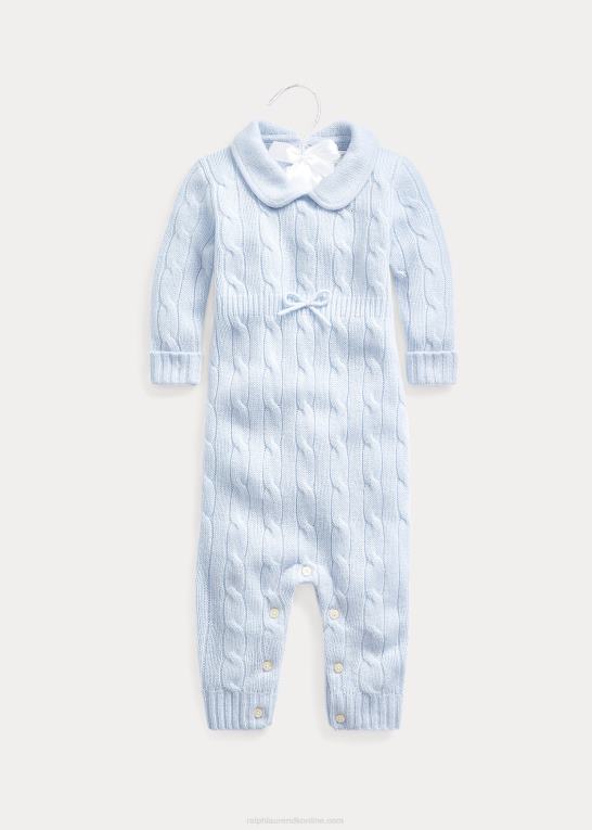 perleblå baby Ralph Lauren kashmir strik-krave overtræksdragt Z426B7738