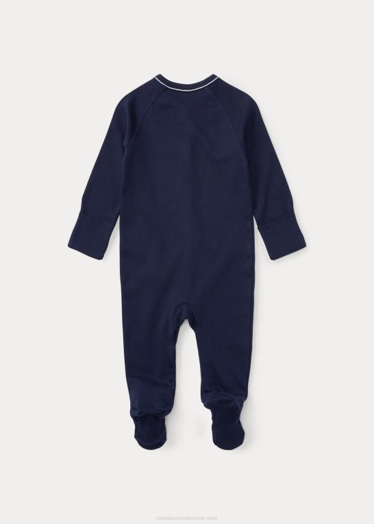 raffineret flåde baby Ralph Lauren overtræksdragt med fod i bomuldsjersey Z426B7713