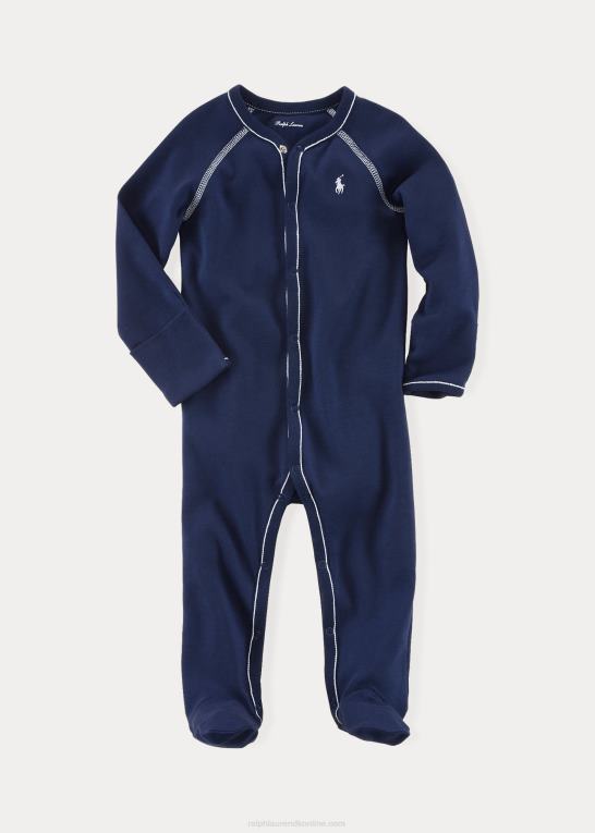 raffineret flåde baby Ralph Lauren overtræksdragt med fod i bomuldsjersey Z426B7713