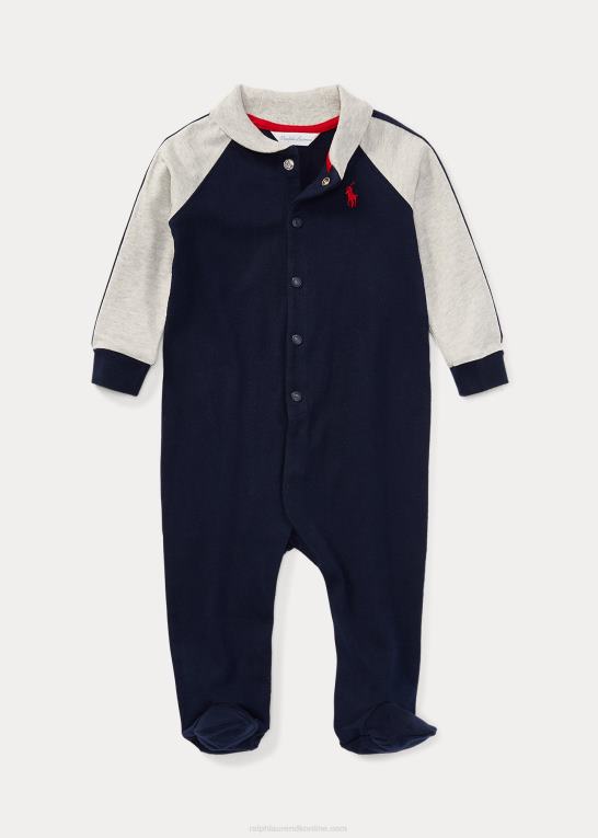 raffineret flåde baby Ralph Lauren overtræksdragt med fod i bomuldsjersey Z426B7719