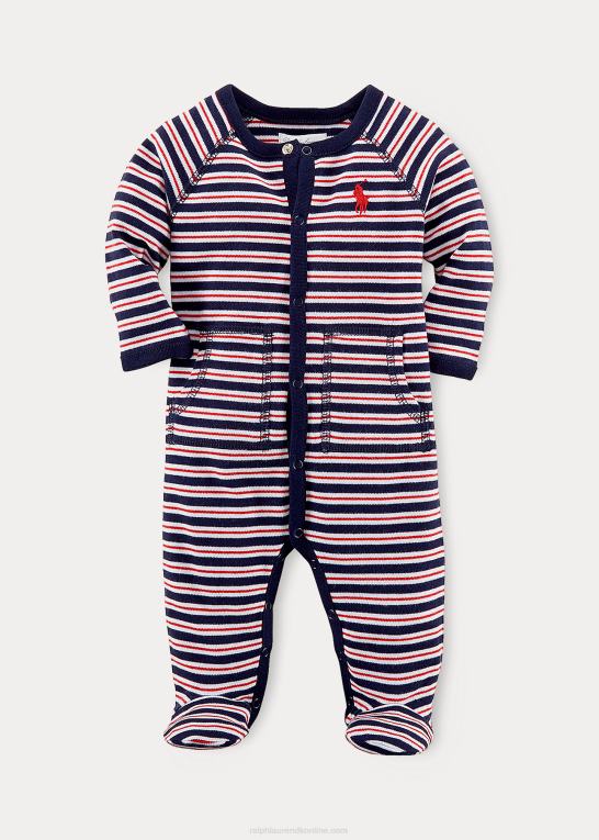 raffineret marine multi baby Ralph Lauren stribet overtræksdragt i bomuld Z426B7723