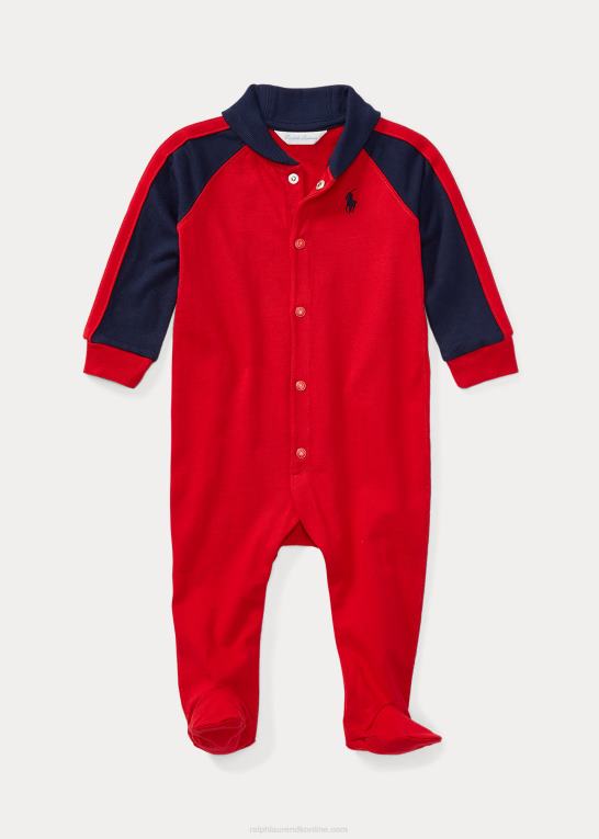 rl rød baby Ralph Lauren overtræksdragt med fod i bomuldsjersey Z426B7720