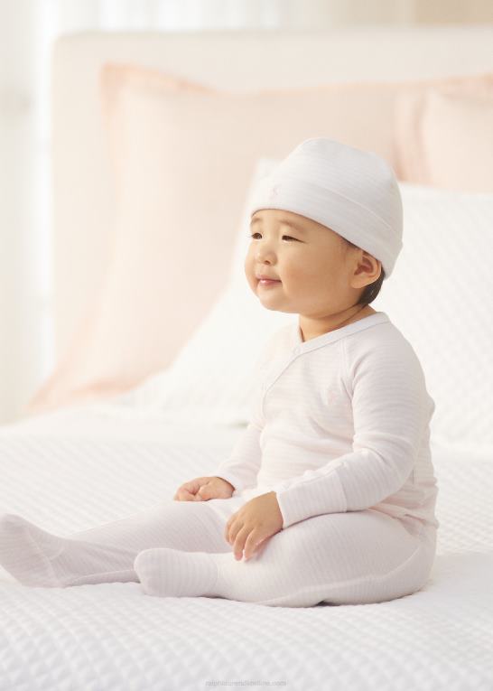sart pink/hvid baby Ralph Lauren stribet heldragt med fod i økologisk bomuld Z426B7727