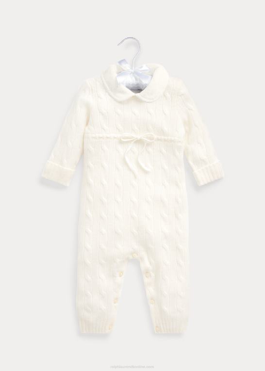 varm hvid baby Ralph Lauren kashmir strik-krave overtræksdragt Z426B7736