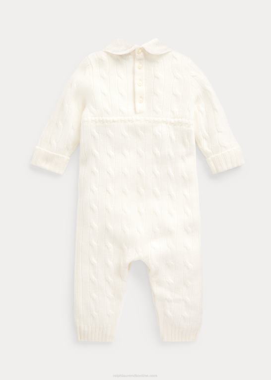 varm hvid baby Ralph Lauren kashmir strik-krave overtræksdragt Z426B7736