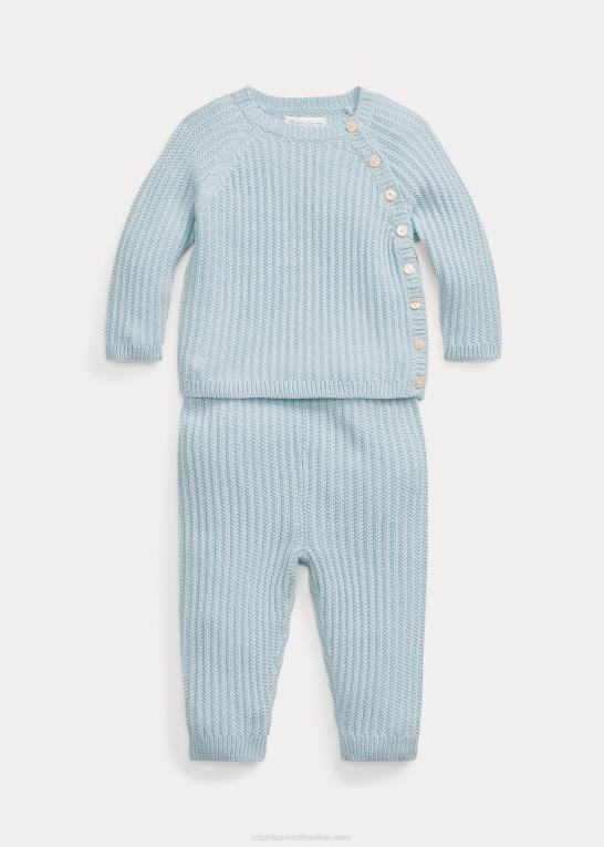 alpeblå baby Ralph Lauren bomuldstrøje og buksesæt Z426B7785