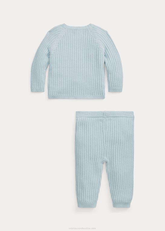 alpeblå baby Ralph Lauren bomuldstrøje og buksesæt Z426B7785