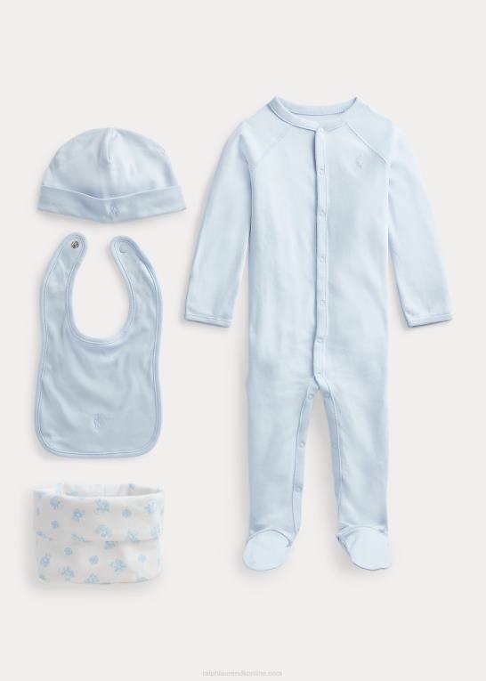 beryl blå baby Ralph Lauren 4-delt gavesæt i økologisk bomuld Z426B7826
