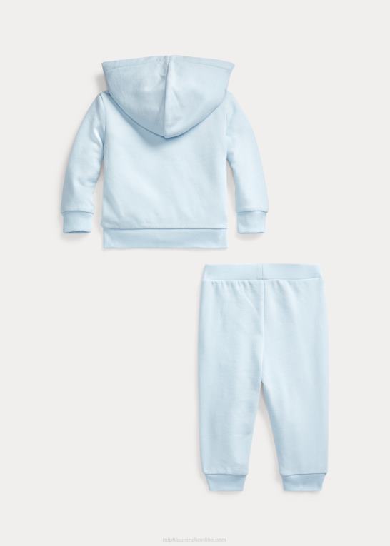 beryl blå baby Ralph Lauren fransk frotté hættetrøje og bukser sæt Z426B7778