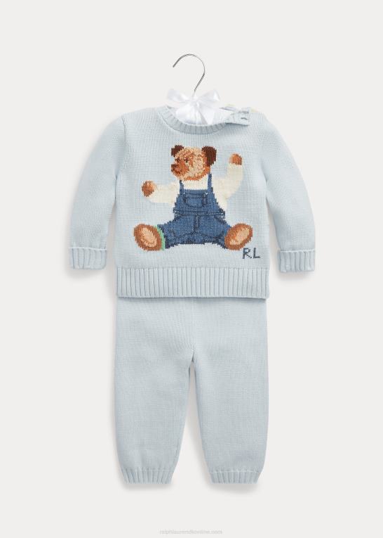 beryl blå baby Ralph Lauren siddende bjørn bomuldstrøje & buksesæt Z426B7802