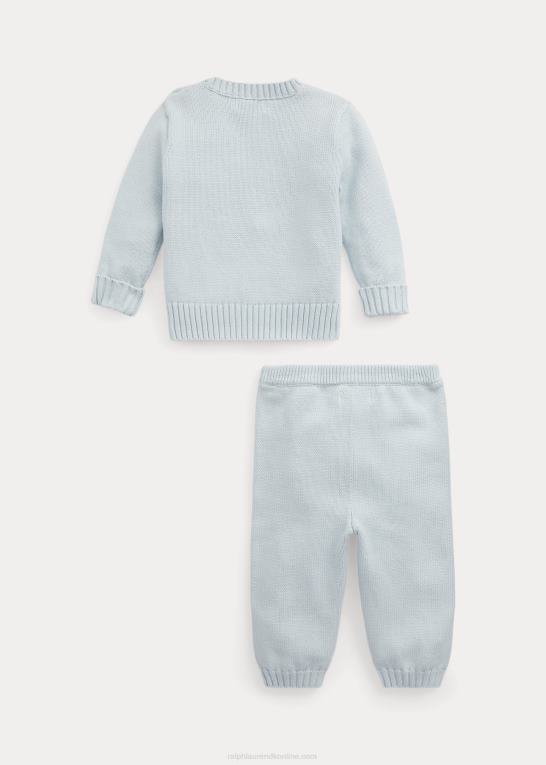 beryl blå baby Ralph Lauren siddende bjørn bomuldstrøje & buksesæt Z426B7802