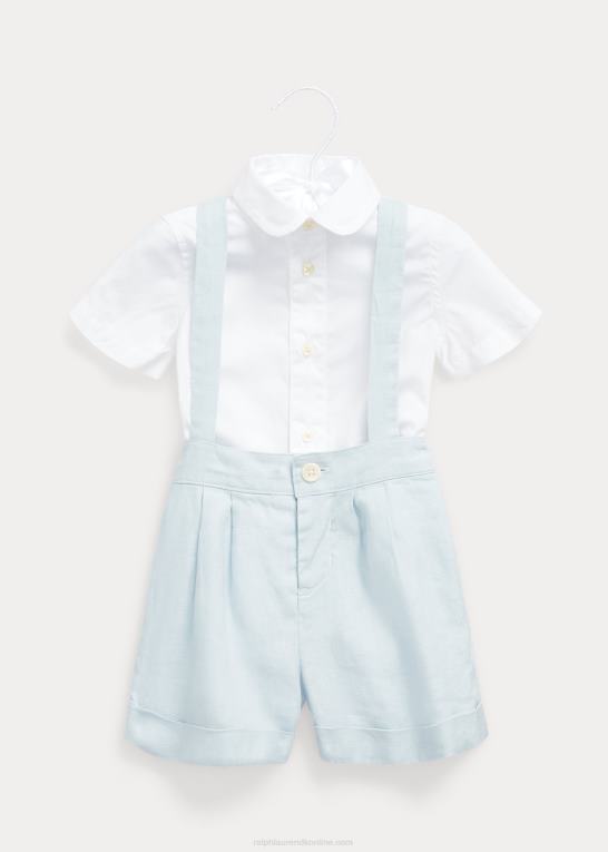 beryl blå/hvid baby Ralph Lauren bomuldsskjorte og overallssæt i hør Z426B7806