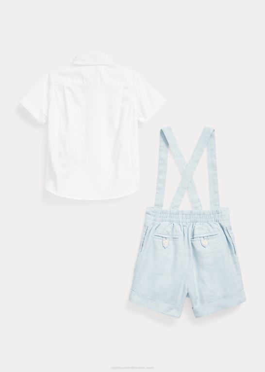 beryl blå/hvid baby Ralph Lauren bomuldsskjorte og overallssæt i hør Z426B7806