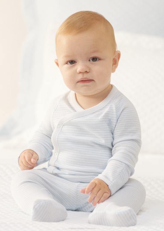 beryl blå/hvid baby Ralph Lauren stribet bomuldstop & buksesæt Z426B7798
