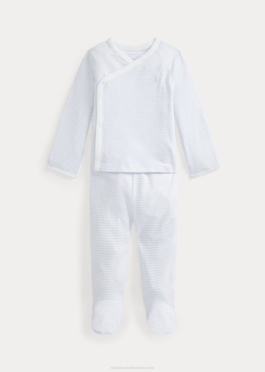 beryl blå/hvid baby Ralph Lauren stribet bomuldstop & buksesæt Z426B7798