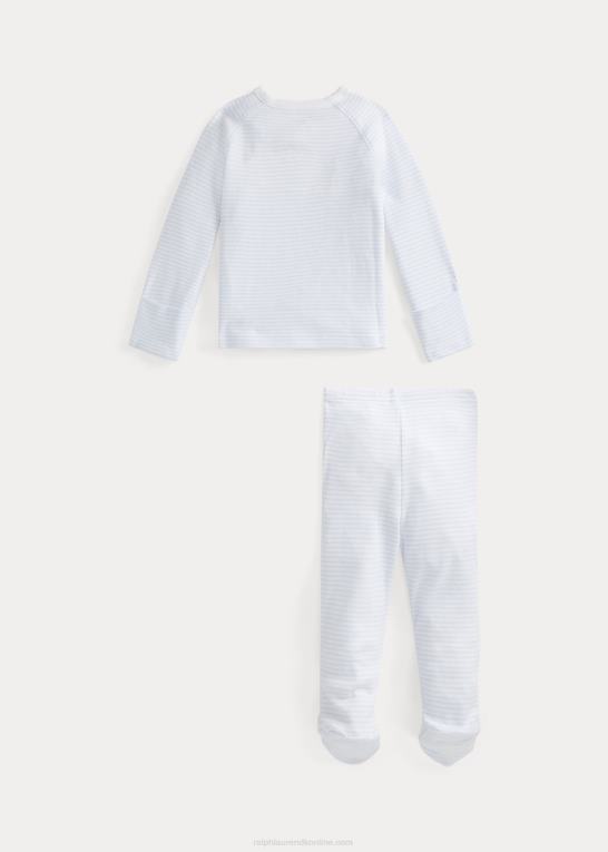 beryl blå/hvid baby Ralph Lauren stribet bomuldstop & buksesæt Z426B7798