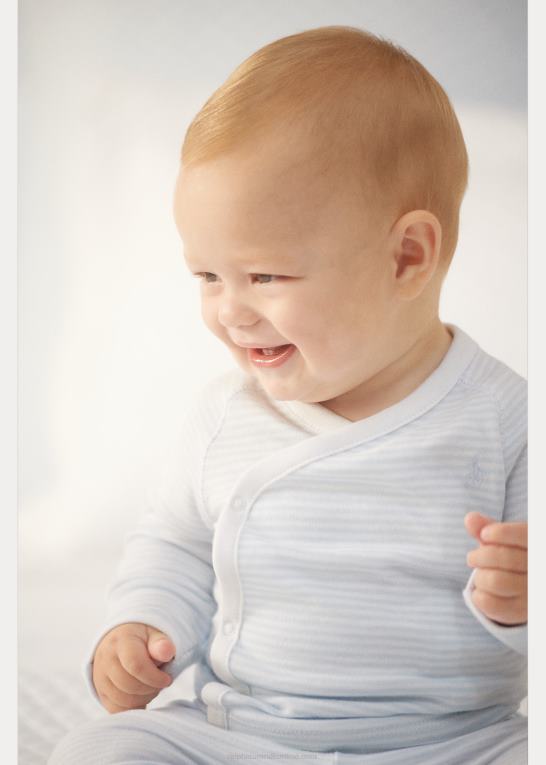 beryl blå/hvid baby Ralph Lauren stribet bomuldstop & buksesæt Z426B7798