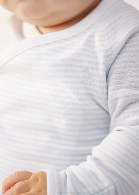 beryl blå/hvid baby Ralph Lauren stribet bomuldstop & buksesæt Z426B7798