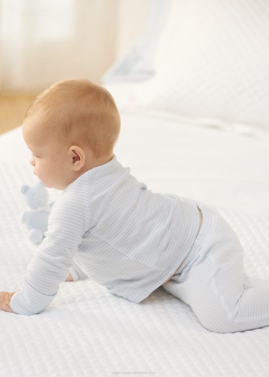 beryl blå/hvid baby Ralph Lauren stribet bomuldstop & buksesæt Z426B7798