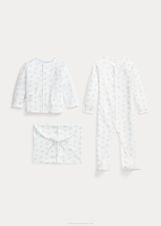 berylblå multi baby Ralph Lauren 3-delt gavesæt i bomuld Z426B7824