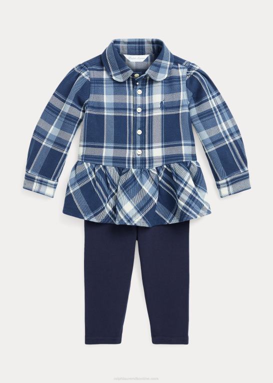 blå/cremefarvet plaid baby Ralph Lauren plaid bomuldsskjorte & jersey leggingssæt Z426B8214
