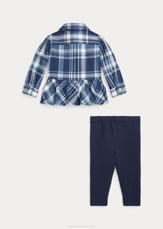 blå/cremefarvet plaid baby Ralph Lauren plaid bomuldsskjorte & jersey leggingssæt Z426B8214