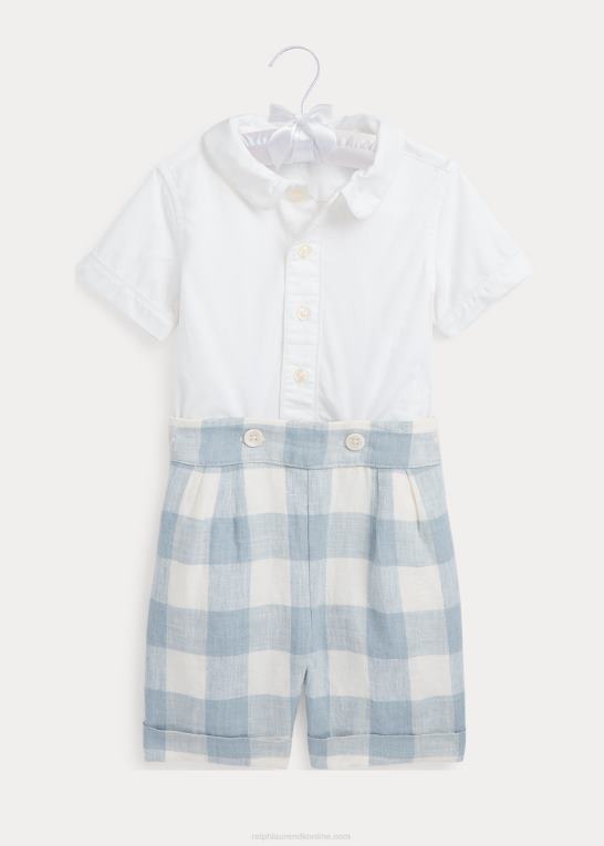 blå gingham baby Ralph Lauren Kort sæt i bomuldsskjorte og gingham hør Z426B7809