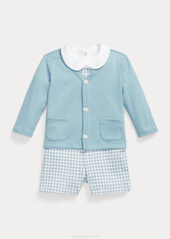 blå gingham baby Ralph Lauren body cardigan & overall sæt Z426B7770