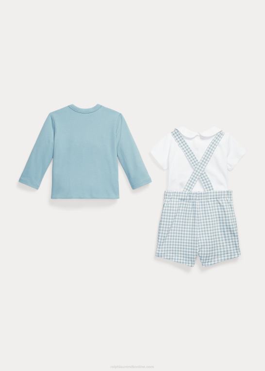 blå gingham baby Ralph Lauren body cardigan & overall sæt Z426B7770