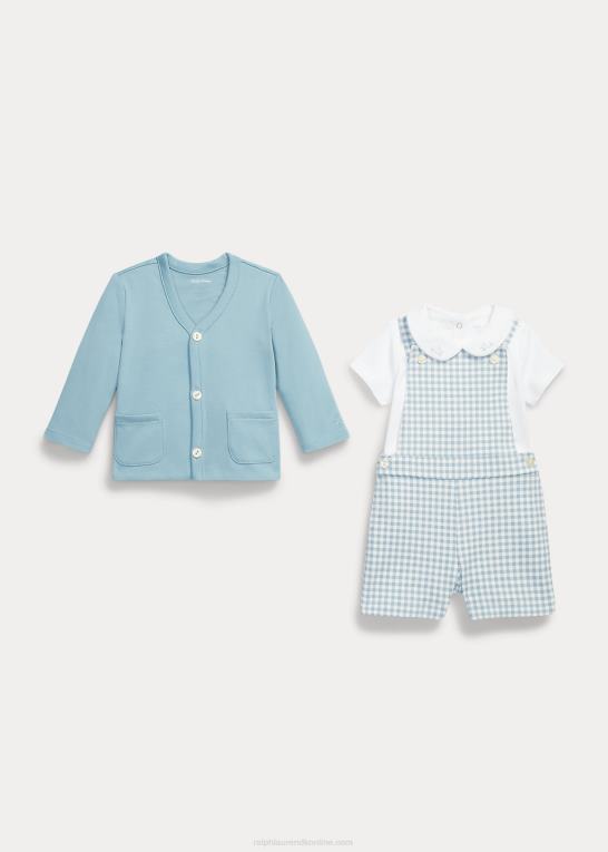blå gingham baby Ralph Lauren body cardigan & overall sæt Z426B7770