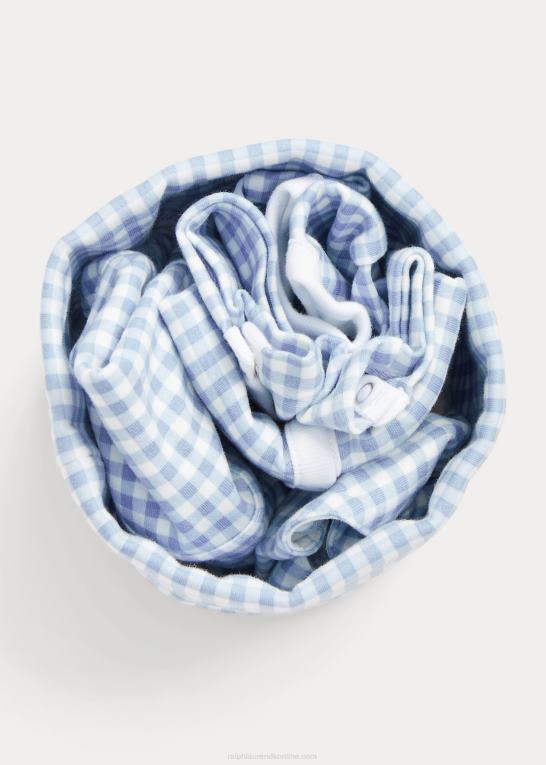 blå gingham baby Ralph Lauren bomuld interlock 4-delt gavesæt Z426B7832
