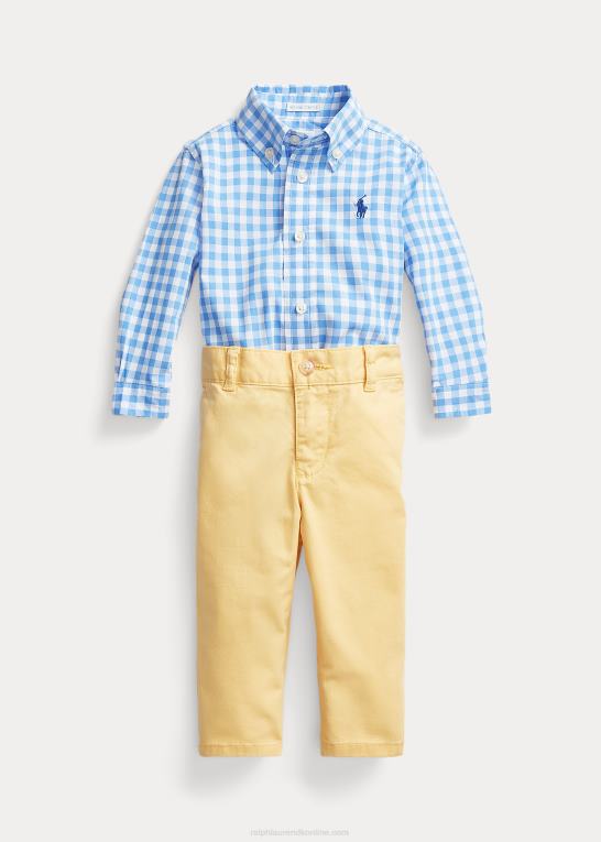 blå/hvid baby Ralph Lauren gingham poplin skjorte & chino buksesæt Z426B8210