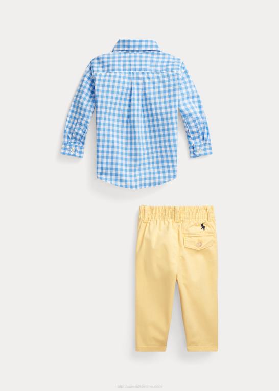 blå/hvid baby Ralph Lauren gingham poplin skjorte & chino buksesæt Z426B8210