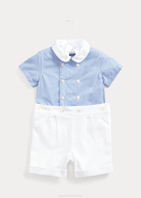 blå/hvid baby Ralph Lauren gingham poplin skjorte & dobby short sæt Z426B7804