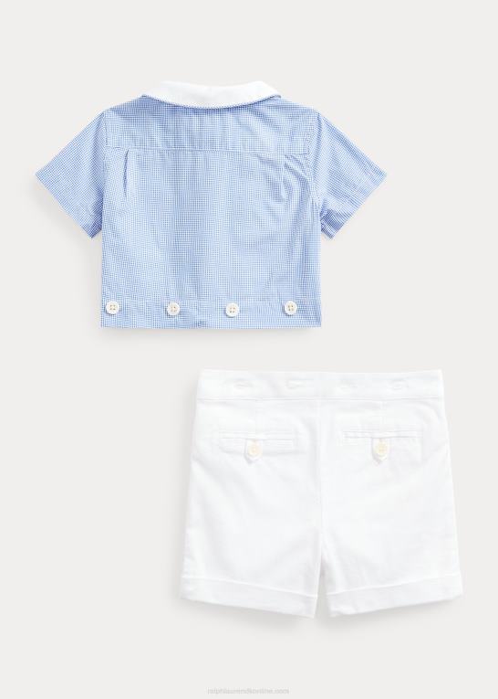blå/hvid baby Ralph Lauren gingham poplin skjorte & dobby short sæt Z426B7804