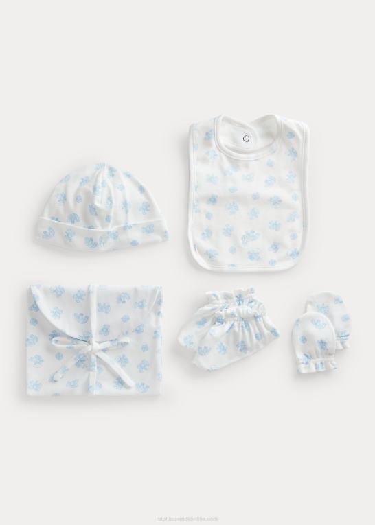blå multi baby Ralph Lauren 5-delt gavesæt i økologisk bomuld Z426B8218