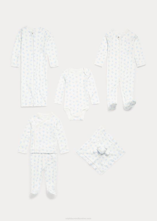 blå multi baby Ralph Lauren 5-delt gavesæt i økologisk bomuld Z426B8218