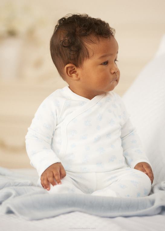 blå multi baby Ralph Lauren bomuldstop og buksesæt med bjørnetryk Z426B7796