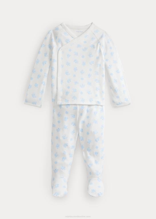 blå multi baby Ralph Lauren bomuldstop og buksesæt med bjørnetryk Z426B7796