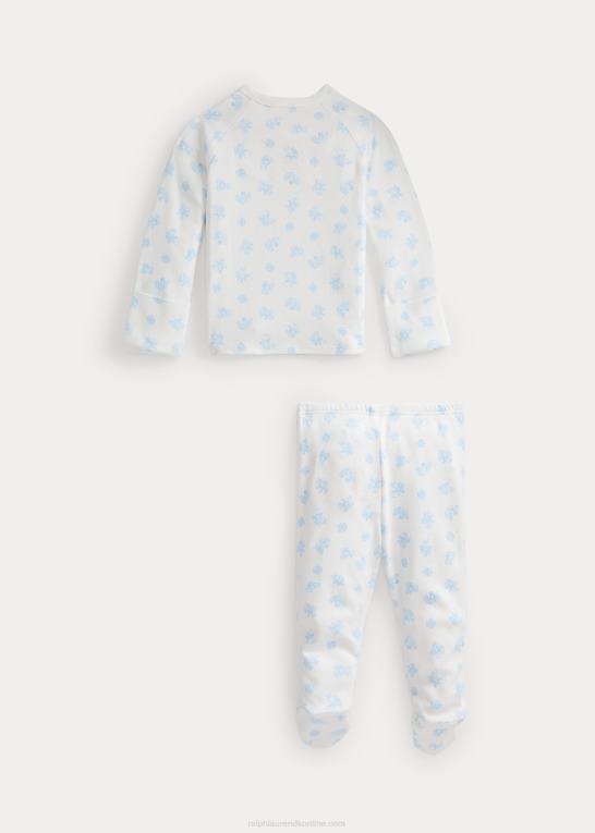blå multi baby Ralph Lauren bomuldstop og buksesæt med bjørnetryk Z426B7796