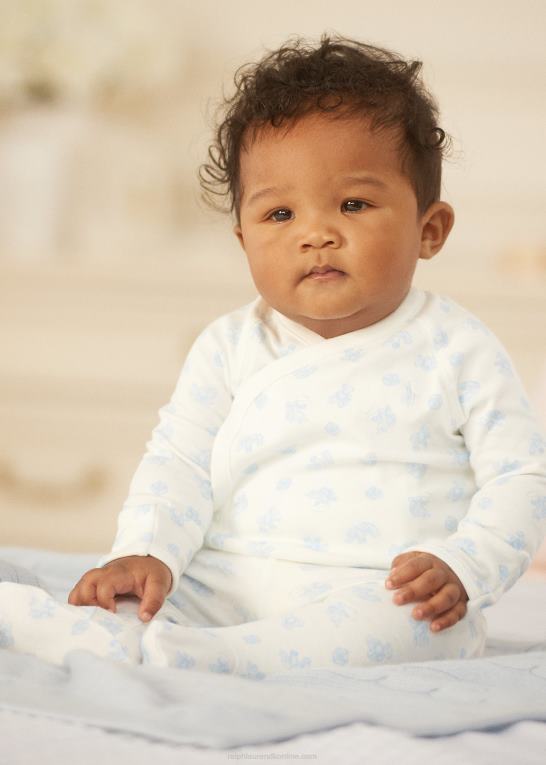 blå multi baby Ralph Lauren bomuldstop og buksesæt med bjørnetryk Z426B7796