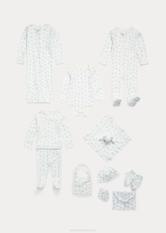 blå multi baby Ralph Lauren bomuldstop og buksesæt med bjørnetryk Z426B7796