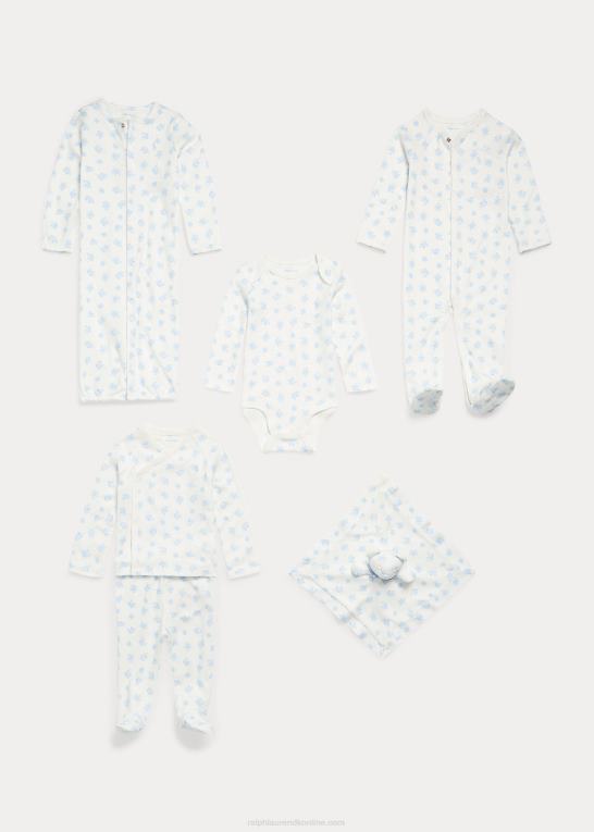 blå multi baby Ralph Lauren bomuldstop og buksesæt med bjørnetryk Z426B7796