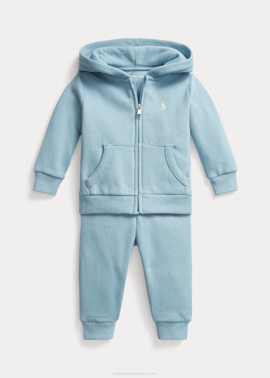 blå seddel baby Ralph Lauren fleece sæt med hættetrøje og bukser med fuld lynlås Z426B7781