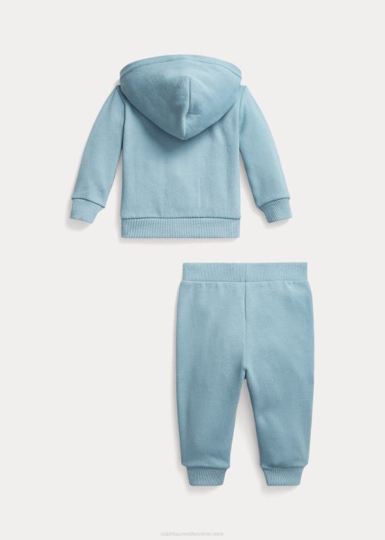 blå seddel baby Ralph Lauren fleece sæt med hættetrøje og bukser med fuld lynlås Z426B7781