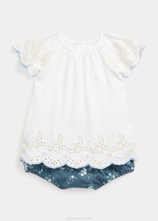 blomstret baby Ralph Lauren eyelet bomuldsjersey top & bloomer sæt Z426B7773