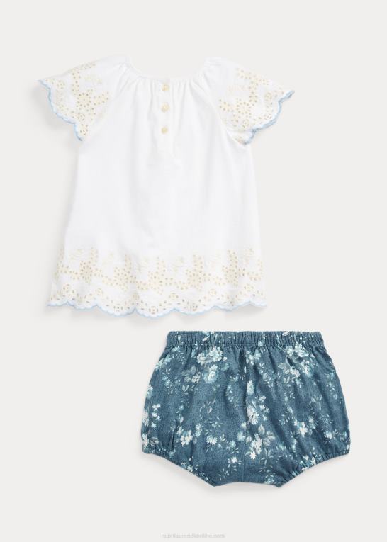 blomstret baby Ralph Lauren eyelet bomuldsjersey top & bloomer sæt Z426B7773